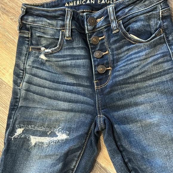 American Eagle high rise jeggings distressed button fly denims jeans women’s 4 - Picture 4 of 9